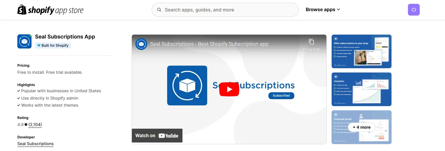 2. Seal Subscriptions App